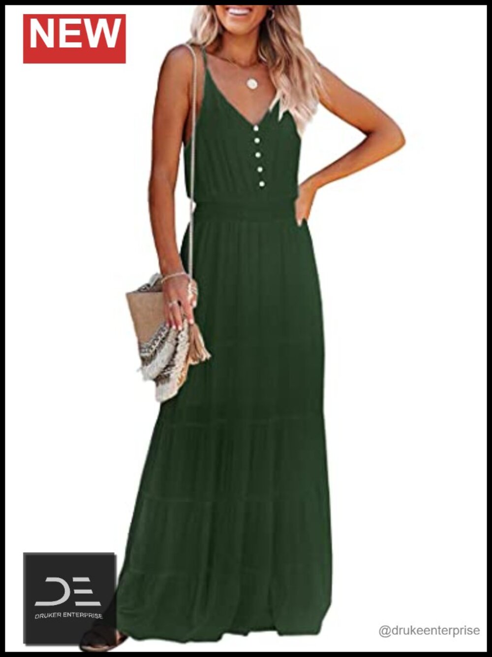V Neck Spaghetti Strap Maxi Dress Sleeveless A Line Swing Sundress